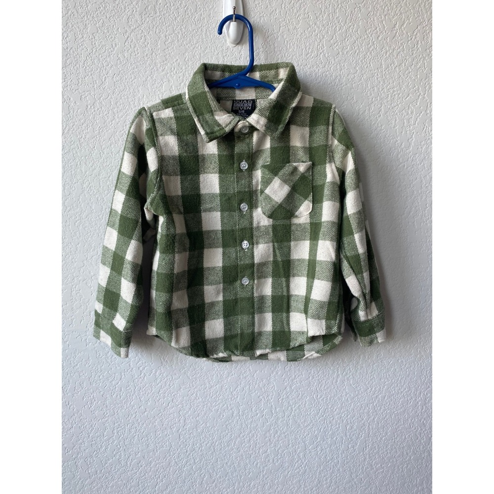 Quad Seven Boys Green Plaid Flannel Button Down Shirt Size 5/6 46378 RO